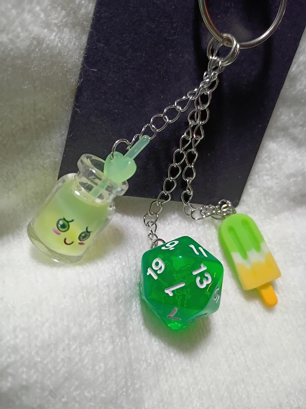 D20 Dice Citrus Popsicle Cute Cocktail Drink Straw GREEN Dangle Keychain D&D